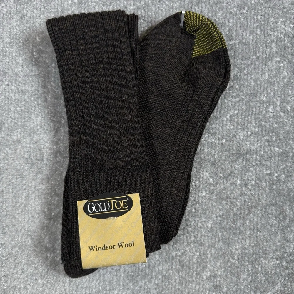 NWT VTG Golden Toe Socks Men's 6-12.5 Brown Wool Over The Calf Windsor